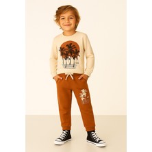 Buufuu Tropical  Baskılı Uzun Kollu Lastikli Bel Cepli  Unisex Çocuk Alt Üst Takım