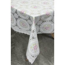 Pvc Şeffaf Kaplamalı Silinebilir Muşamba Masa Örtüsü Yuvarlak Çiçek