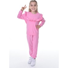 Buufuu Önü ve Kol Fırfır Detaylı Pamuk Uzun Kol Kız Çocuk Alt Üst Takım