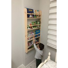 KütükOn Montessori Ahşap Çocuk Odası Kitaplığı Ahşap Ham Verniksiz Doğal Kitaplık 100*50*7 cm Ahşap Kitaplık