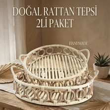 2 Adet %100 El Yapımı Tepsi, Doğal Rattan Tepsi, Sunum Tepsisi BH24494