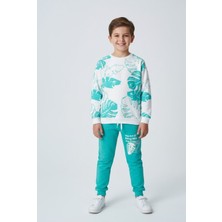 Buufuu Unisex Çocuk Palmiye Yapraklı Cepli Alt Üst 2'li Takım