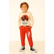 Buufuu Tropical  Baskılı Uzun Kollu Lastikli Bel Cepli  Unisex Çocuk Alt Üst Takım