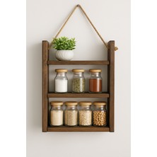 KütükOn Çok Amaçlı Ipli Ahşap Duvar Rafı | Mutfak, Banyo ve Hol Için Çok Yönlü Organize Edici