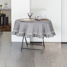 DNC Hometex Buldan Keteni Antrasit Yuvarlak ÖZEL SERİ Masa Örtüsü