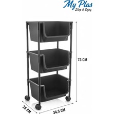 Myplas 3 Katlı Tekerlekli Organizer Raf Modern Portratif Kiler Düzenleyici Sepet,mutfak Rafı,oyuncak Dolabı