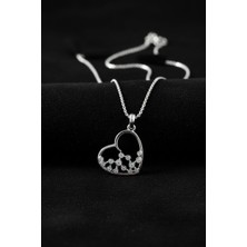 Roza Silver 925 Ayar Gümüş Rodyum Kaplama Zirkon Taşlı  Minimal Yıldız Dizilimli Kalp Kolye