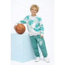 Buufuu Unisex Çocuk Yaprak Baskılı Uzun Kollu Eşofman Sweatshırt Takım