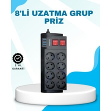 Mestore Isıya Dayanıklı Termal Akım Korumalı 8'li Priz ve 3 USB Girişli Uzatma Kablosu