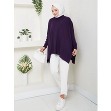 Mor Yarasa Kol Salaş Triko Tunik – Tesettür Günlük Rahat Kesim Uzun Tunik