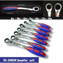 Rigour 7 Li Cırcır Anahtar Takımı 8-19 mm Saplı Iki Yönlü Kombine Anahtar 8-10-12-13-14-17-19 mm