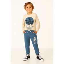 Buufuu Tropical  Baskılı Uzun Kollu Lastikli Bel Cepli  Unisex Çocuk Alt Üst Takım