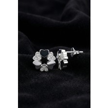 Roza Silver 925 Ayar Gümüş Rodyum Kaplama Zirkon Taşlı Birleşen Kalpler Çiçek Çivili Küpe