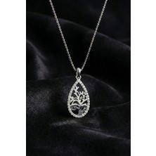Roza Silver 925 Ayar Gümüş Rodyum Kaplama Zirkon Taşlı Damla Hayat Ağacı Kolye