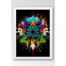 E2 Nova Soyut Renk Patlaması Mandala Çerçeveli Tablo - Lüks Modern Splash Art Duvar Dekoru Siyah Sanat