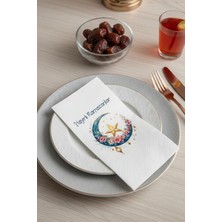 Hayırlı Ramazanlar Çiçekli Ay Desenli 16'lı Çift Katlı Lüks Kağıt Peçete | Ramazan Peçetesi