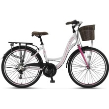 Feyza Design Alanya Sepetli Kadın Şehir Bisikleti 26 Jant 21 Vites Beyaz Pembe
