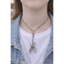 Herşey Nota Rock Elektro Gitar Figürlü Gümüş Renk Unisex Uzun Kolye