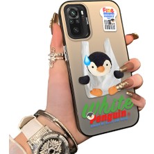 Ucuc Redmi Note 10 Uyumlu Kılıf Akrilik Sert Arka Panel Yan Silikon Darbe Emici Pinguin Desenli Kamera Koruma Kapak