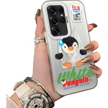 Ucuc Samsung Galaxy S25 Ultra Uyumlu Kılıf Akrilik Sert Arka Panel Yan Silikon Darbe Emici Pinguin Desenli Kamera Koruma Kapak