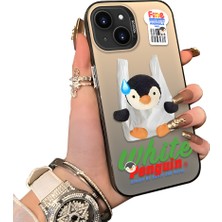 Ucuc iPhone 13 Uyumlu Kılıf Akrilik Sert Arka Panel Yan Silikon Darbe Emici Pinguin Desenli Kamera Koruma Kapak