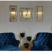 PremiumPort 3 Parça Gold Aynalı Pleksi Duvar Saati 40X40, Şık ve Modern Tasarım