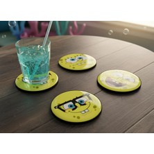 Sünger Bob Temalı Epoksi Bardak Altlığı Seti (4'lü) -Ylndesign Wood&craft
