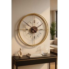 PremiumPort Modern Xl Jumbo Metal Duvar Saati, Gold ve Ceviz Detaylı, 65X65 cm