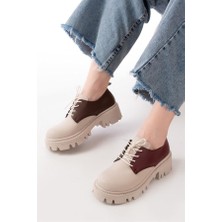 Sibel Gürel 868-754 Bej Garni Bağcıklı Günlük Yüksek Tabanlı Loafer Ayakkabı