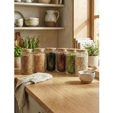 6'lı Set Bambu Vakum Kapaklı Cam Saklama Kabı 1500 ml