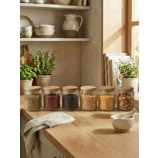 6'lı Set Bambu Vakum Kapaklı Cam Saklama Kabı 1000 ml