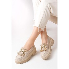 Sibel Gürel 749-750 Bej Tokalı Günlük Yüksek Tabanlı Loafer Ayakkabı