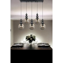 Osc Home Aydınlatma Tasarım Spor Siyah Avize 5li Füme Cam Yemek Masası