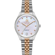 Beverly Hills Polo Club Kadın Kol Saati 34 mm Beyaz Kadran Gümüş Rose Seramik Kordon 5 Atm