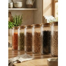 6'lı Set Bambu Vakum Kapaklı Cam Saklama Kabı 2000 ml