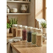 6'lı Set Plastik Kapaklı Cam Saklama Kabı 1350 ml - Krem