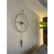 PremiumPort Şık Isveç Tarzı Gold Metal Duvar Saati – Sarkaçlı ve Geometrik Tasarım