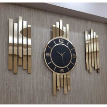 PremiumPort Şık 3'lü Aynalı Pleksi Duvar Saati Seti, Gold Lambiri Detaylar