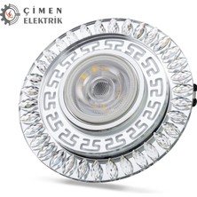 Eco Lounge Noas YL65 1757 Flora LED Çerçeveli 4000K + Mavi Yuvarlak Kristal Cam Spot Kasa - Priz ve Anahtar Için Uyumlu Çerçeve