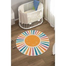 Nova Deco Güneş Desenli Çok Renkli Yuvarlak Çocuk Odası Halısı Dijital Baskı Kaymaz Tabanlı Salon Halısı