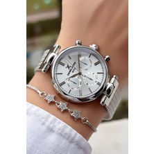 Orijinal Çelik Hasır Kordon Kadın Kol Saati 3 Atm Su Geçirmezlik Gümüş Renk Bileklik Hediyeli DK951C2