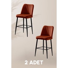 MyMassa Ada Bar Sandalye - Babyface Turuncu - Metal Siyah Ayak ( 2 Adet )