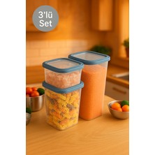 Nesto Home 3'lü Set Purelife Şeffaf Kare Erzak ve Bakliyat Saklama Kabı Deterjan Kutusu 1X680 1X1250 1X1850 ml