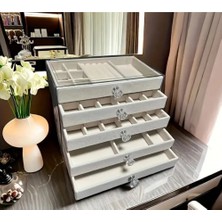 Özer Kutu Akrilik 5 Kadife Çekmeceli Takı Organizatörü,düzenleyici (13X23 cm ) Mix