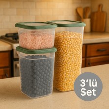 Nesto Home 3'lü Set Purelife Şeffaf Kare Erzak ve Bakliyat Saklama Kabı Deterjan Kutusu 1X680 1X1250 1X1850 ml