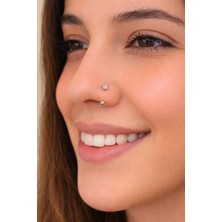Sacce Scarves & Accessories Sacce 316 L Çelik Zirkon Taşlı Smiley Yarım Halka Burun Piercingi Kadın Aksesuarı