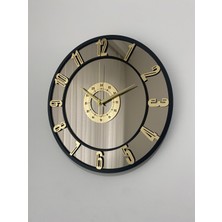 PremiumPort Şık Ahşap ve Pleksi Çerçeveli Gold Temalı Dekoratif Duvar Saati