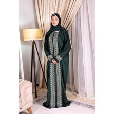 Tulteks Fermuarlı Tek Parça Geometrik Nakışlı Viskon Namaz Elbisesi - Ramazan, Hac ve Umre Elbisesi