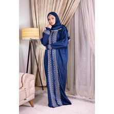 Tulteks Fermuarlı Tek Parça Geometrik Nakışlı Viskon Namaz Elbisesi - Ramazan, Hac ve Umre Elbisesi