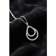 Erdobia 925 Ayar Gümüş Rodyum Kaplama Zirkon Taşlı Çift Katmanlı Damla Kolye